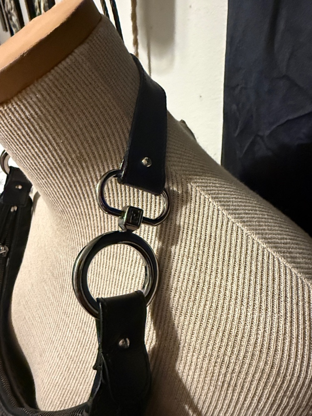 Fendi Black Zucca-Pattern Shoulder 10648BR455 LXT 059 Hobo with Chain Detail - Picture 4 of 9